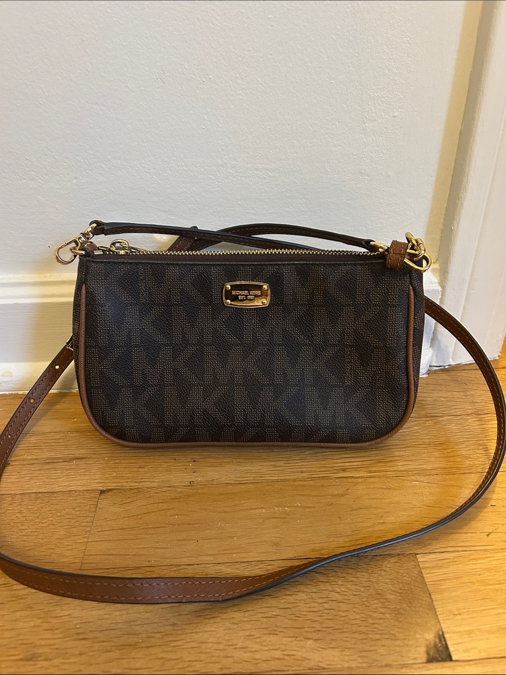 Michael Kors Brown MK Logo Crossbody with Gold Hardware